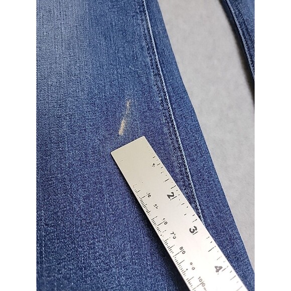 McGuire Jeans Womens 26 25x29  Flare Stretch Dark Blue Low Rise Raw Hem Fray USA - Picture 5 of 14